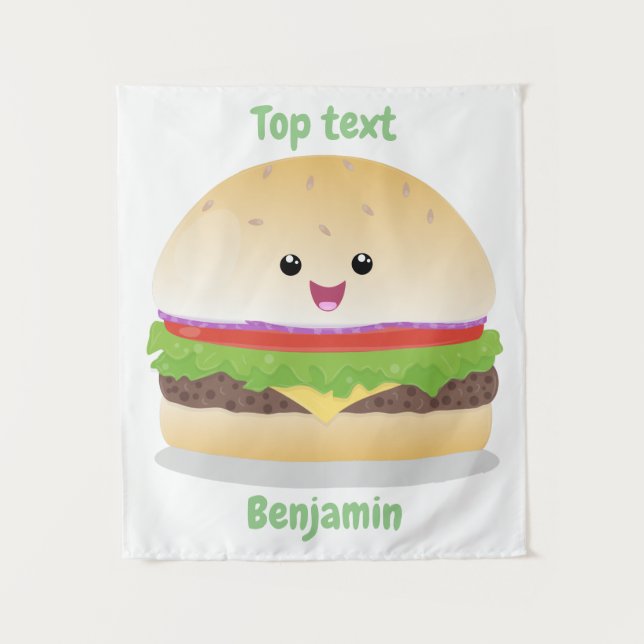 Tapiz Personalizado de hamburguesa kawaii feliz (Anverso)