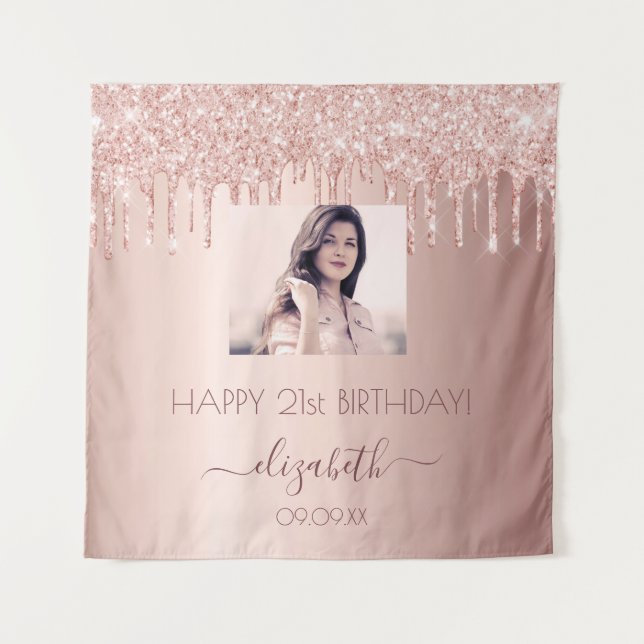 Tapiz Personalizado de la fiesta de cumpleaños foto rosa (Anverso)
