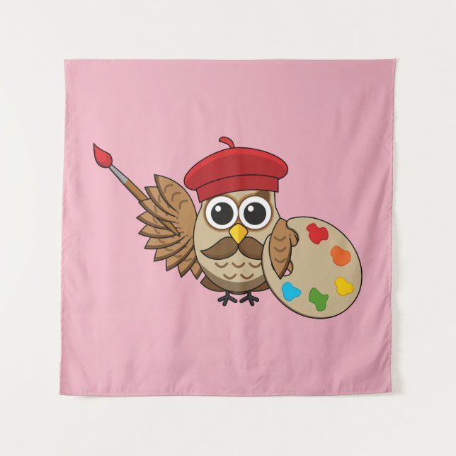 Tapiz Personalizado de Lechuza Cute Painter (Anverso)
