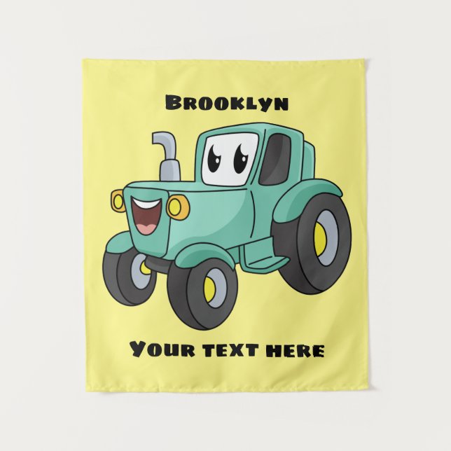 Tapiz Personalizado de tractores verde feliz (Anverso)