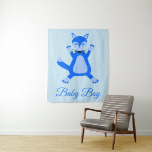 Tapiz Personalizado Fox de Cute Blue Baby Boy