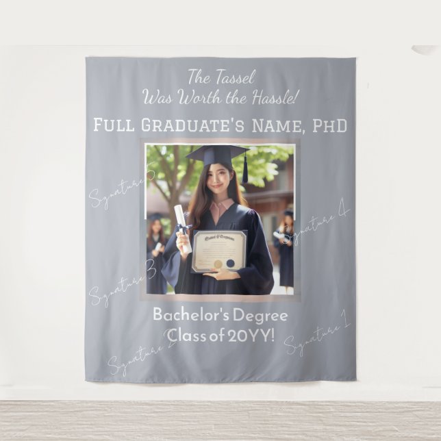 Tapiz Personalizado Graduación Foto Pearl Blue Silver Fo (Anverso)