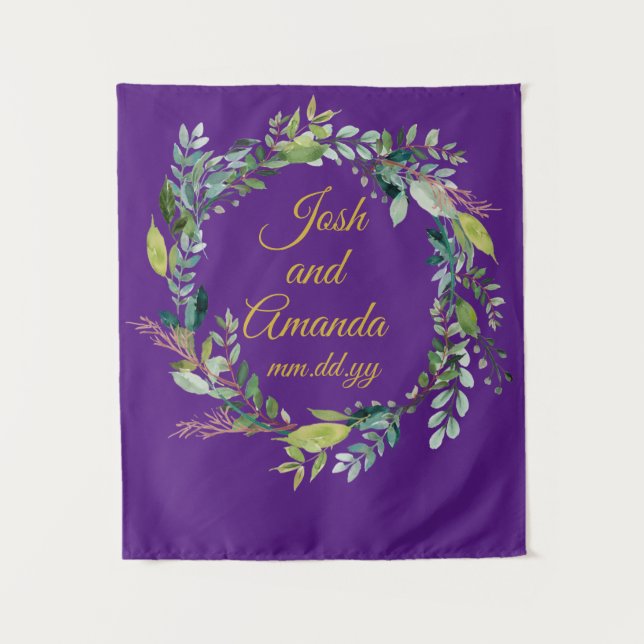 Tapiz Personalizado Greenery Wedding Recepción Foto Boot (Anverso)