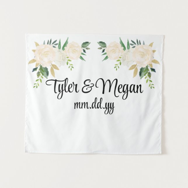 Tapiz Personalizado Greenery Wedding Recepción Foto Boot (Anverso (horizontal))