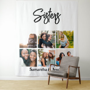Tapiz Personalizado Hermanas Script 6 Collage de fotos
