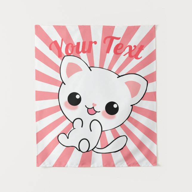Tapiz Personalizado Kawaii White Kitten (Anverso)