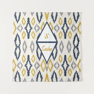 Tapiz Personalizado marroquí Ikat Blue Yellow White