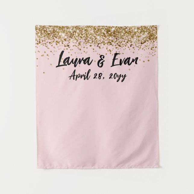 Tapiz Personalizado Rubor Black & Gold Boda Photo Booth  (Anverso)