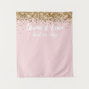 Tapiz Personalizado Rubor Gold y White Boda Photo Booth 