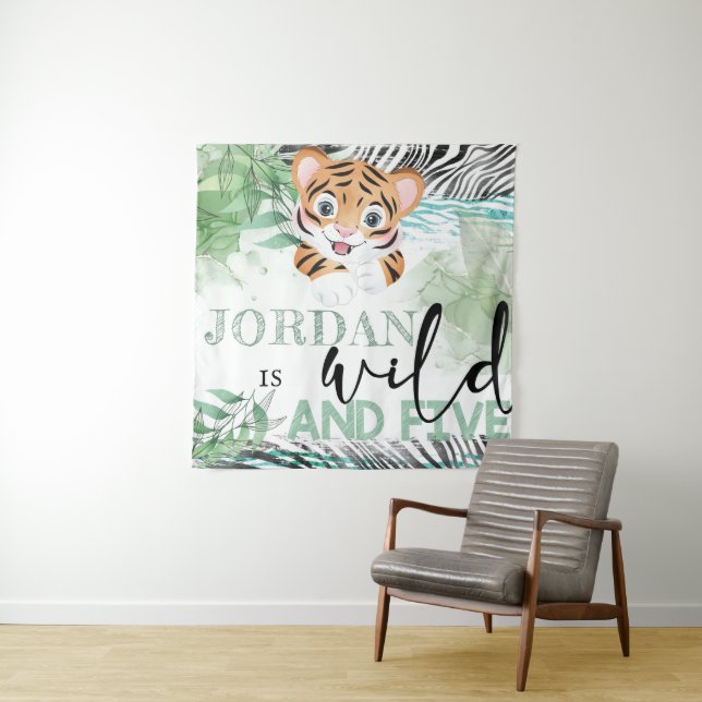 Tapiz Personalizado Safari Wild 5 Cumpleaños León (In situ)