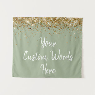Tapiz Personalizado Sage Green Birday Party Gold Photo B