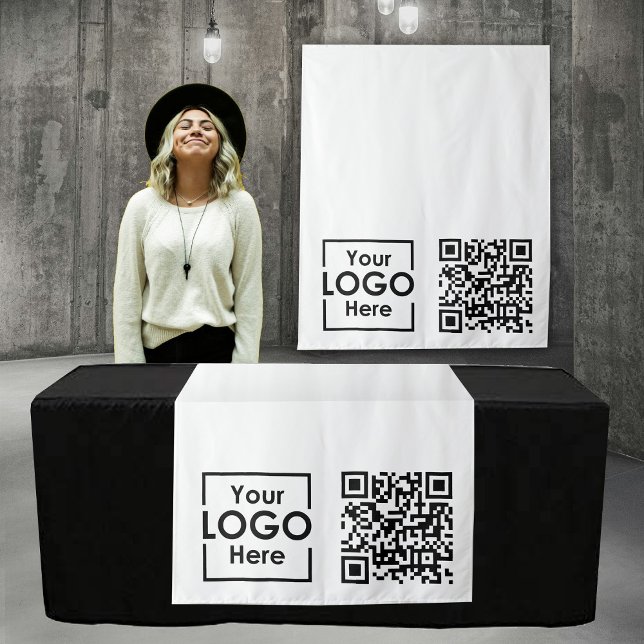 Tapiz Personalizado Table Runner Banner logotipo comerci (Custom Table Runner Banner Business Logo QR Code Tapestry)