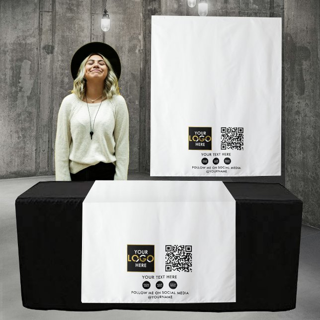 Tapiz Personalizado Table Runner Banner logotipo comerci (Custom Table Runner Banner Business Logo QR Code Tapestry)