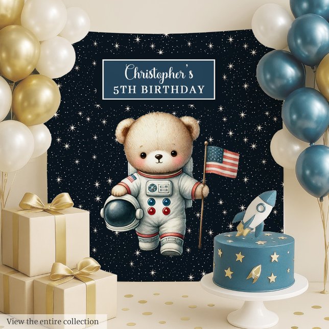 Tapiz Personalizado Teddy Bear Astronauta Abierto desde  (Custom Teddy Bear Astronaut Birthday Backdrop)