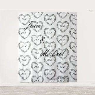 Tapiz Personalize Wedding Backdrop Black and White Heart