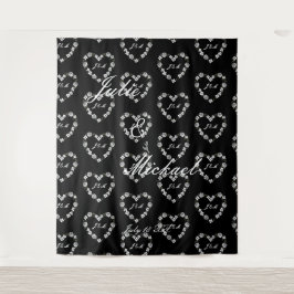 Tapiz Personalize Wedding Backdrop Black and White Heart