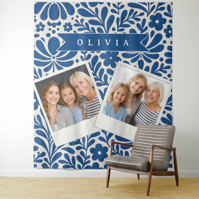 Tapiz Personalized Blue Folk Floral Nordic Custom (In situ)