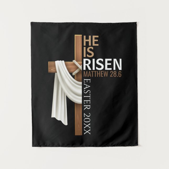 Tapiz Personalized He Is Risen Vintage Easter Cross (Anverso)
