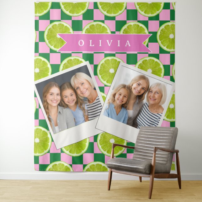 Tapiz Personalized Lime Gingham Citrus Custom Name (In situ)
