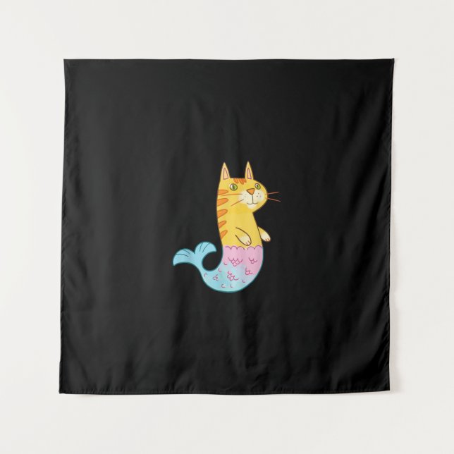 Tapiz Pescado De Sirena De Gato Corto Nadando En Regalo  (Anverso)