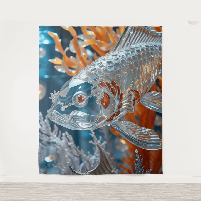 Tapiz Pescado de vidrio|Limpiar pescado Koi| Rueda - (Anverso)