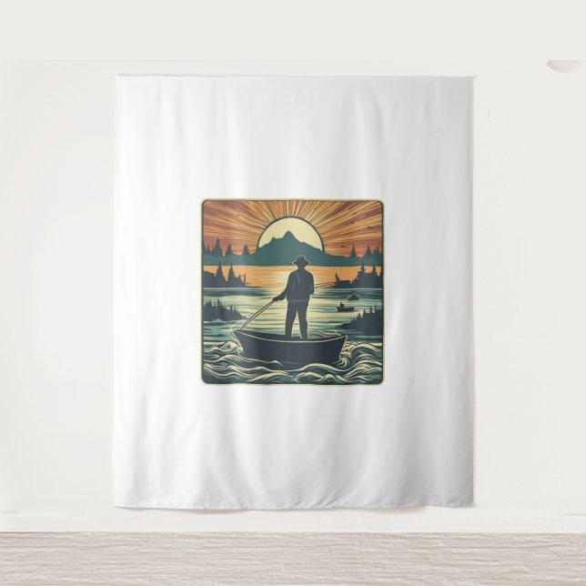 Tapiz Pescador Retro Pescado Cañón de sol (Anverso)