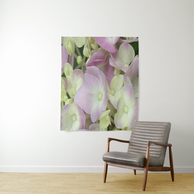 Tapiz Pétalos de hidrangea rosados y blancos antiguos y  (In situ)