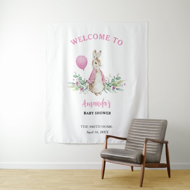 Tapiz Peter Rabbit Pink Baby Shower (In situ)