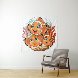 Tapiz Pez payaso Caricatura lindo Familia Bajo el agua