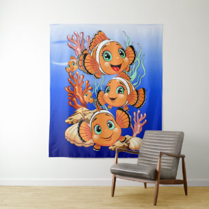 Tapiz Pez payaso Dibujo animado lindo Familia Subacuátic