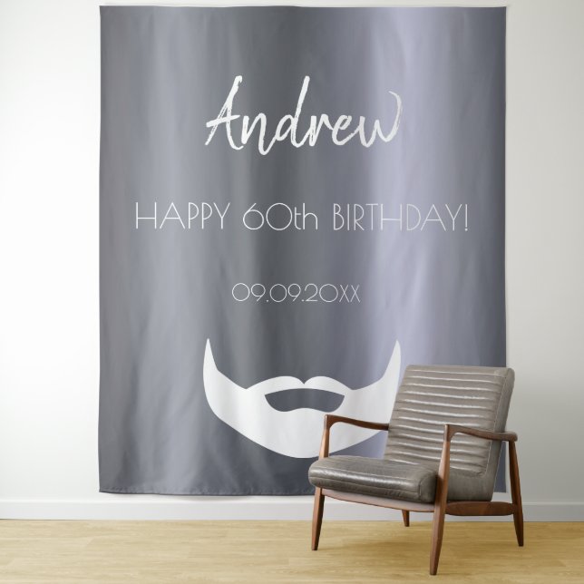Tapiz Pezón de plata de cumpleaños hombres de moda gris (In situ)