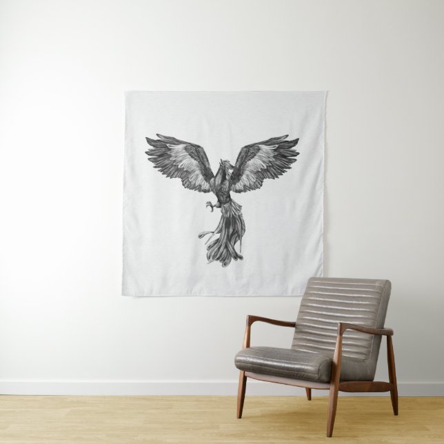 Tapiz Phoenix que sube - blanco y negro (In situ)