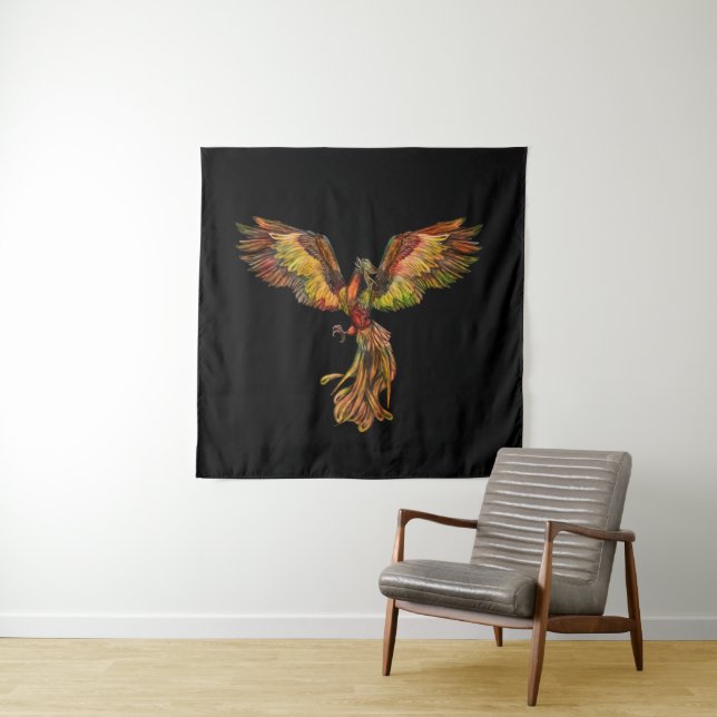 Tapiz Phoenix que sube - en negro (In situ)