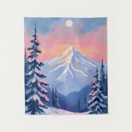 Tapiz Picos de invierno susurrantes montaña pastel cielo