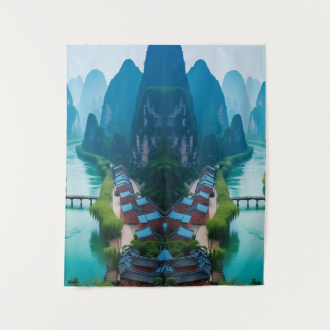 Tapiz Picos y aguas eólicas tranquilos - Paisaje natural (Anverso)