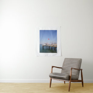 Tapiz Pier con vistas al mar con yate en Turquía