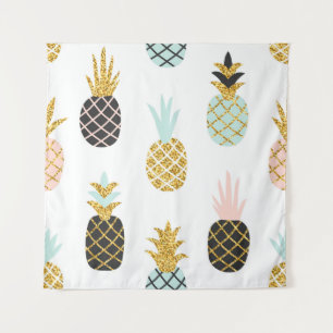 Tapiz Piña con purpurina de oro, patrón creativo.