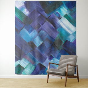 Tapiz Pinceladas abstractas en azul, verde azulado y púr