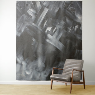 Tapiz Pinceladas abstractas monocromáticas en negro y bl