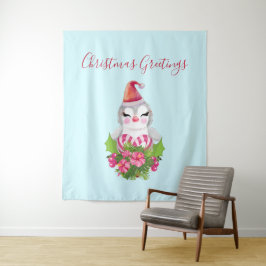 Tapiz Pingüino de Navidades burdos en Santa Hat