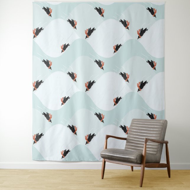 Tapiz Pingüinos juguetones deslizándose sobre el patrón  (In situ)