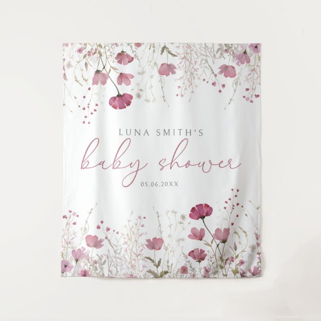 Tapiz Pink Baby In Bloom Wildflower Baby Shower Backdrop (Anverso)