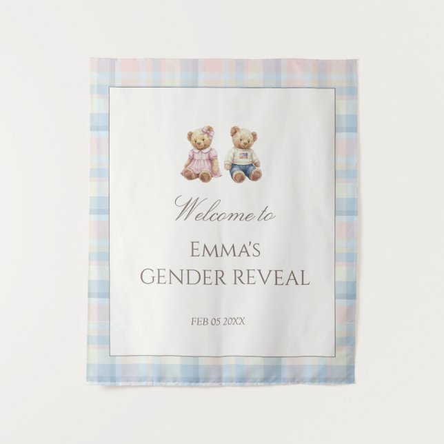 Tapiz Pink Blue Teddy Bear Baby Shower (Anverso)