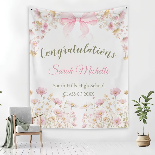 Tapiz Pink Boho Wildflowers Graduation Party (Subido por el creador)