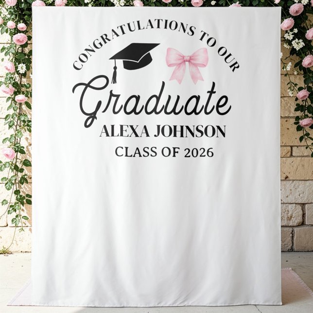 Tapiz Pink Bow Class Of 2026 Graduation Backdrop (Subido por el creador)