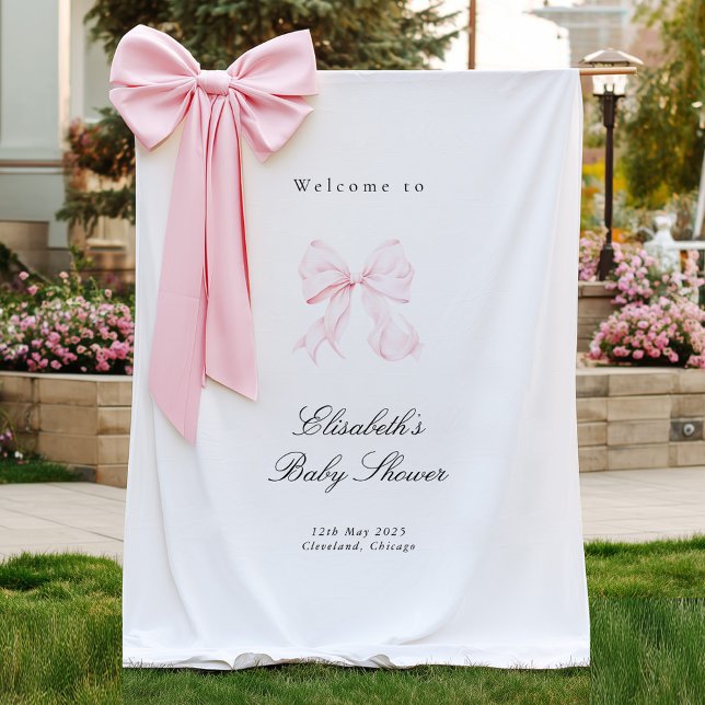 Tapiz Pink Bow Coquette Baby Shower Backdrop (Subido por el creador)