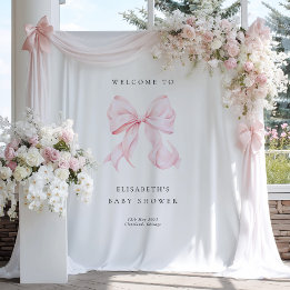 Tapiz Pink Bow Coquette Baby Shower Backdrop