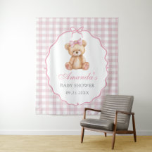 Pink Bow Gingham Teddy Bear Baby Shower