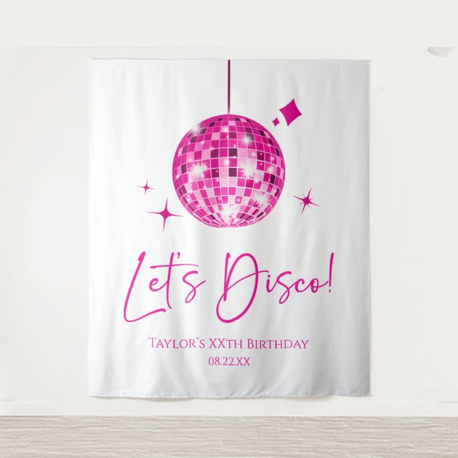 Tapiz Pink Disco Ball Let's Disco Birthday Party (Anverso)