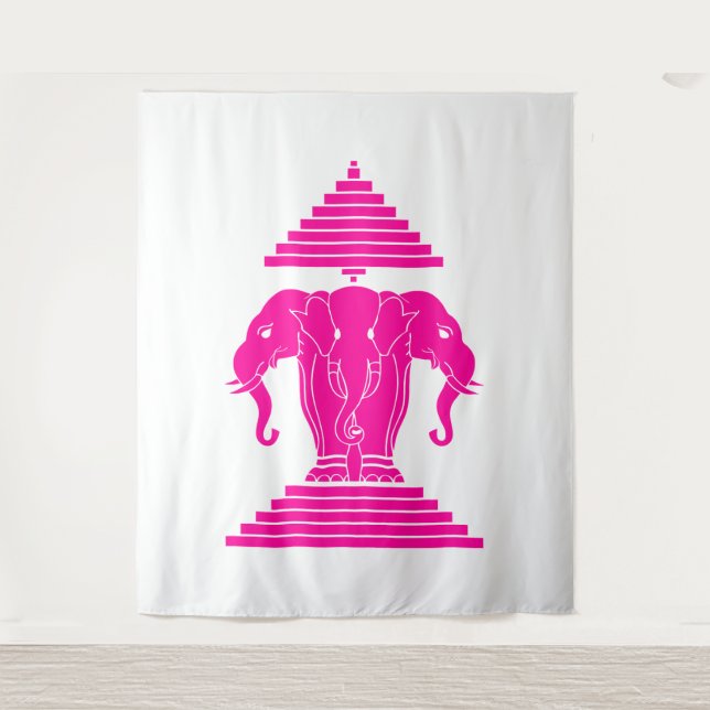Tapiz Pink Erawan Three Headed Elephant Lao / Laos Flag (Anverso)